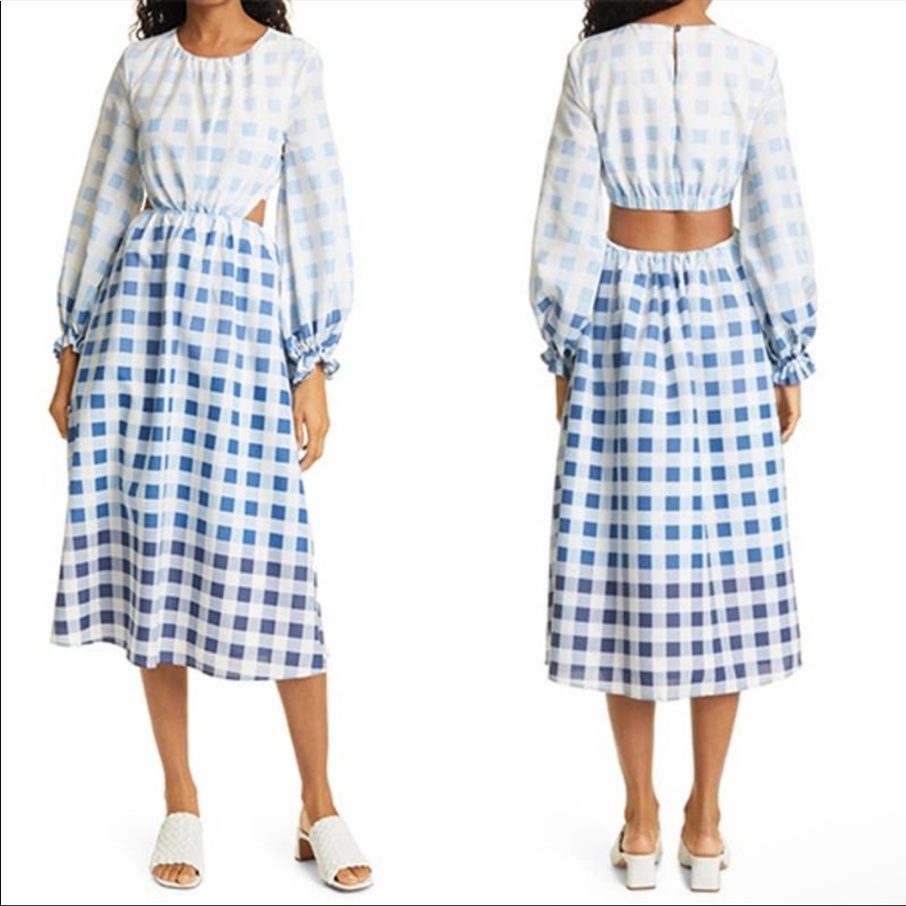 STAUD Blanche Ombre Gingham Long Sleeve Dress Sz. M